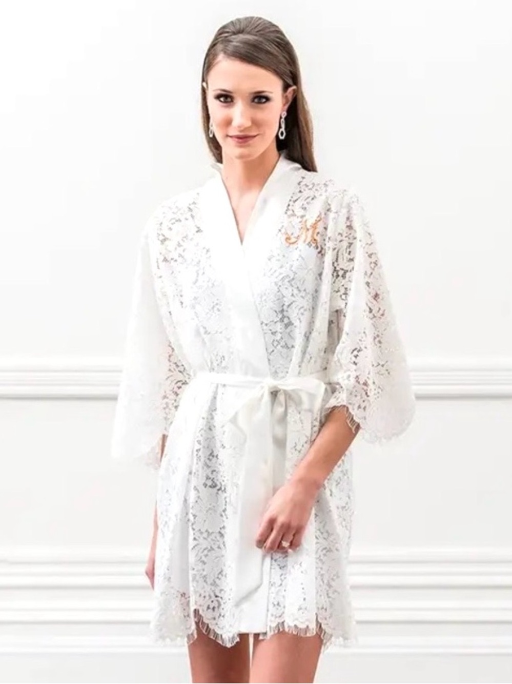 ❗️David’s Bridal Ivory Lace Bridal Robe NWT Size S/M